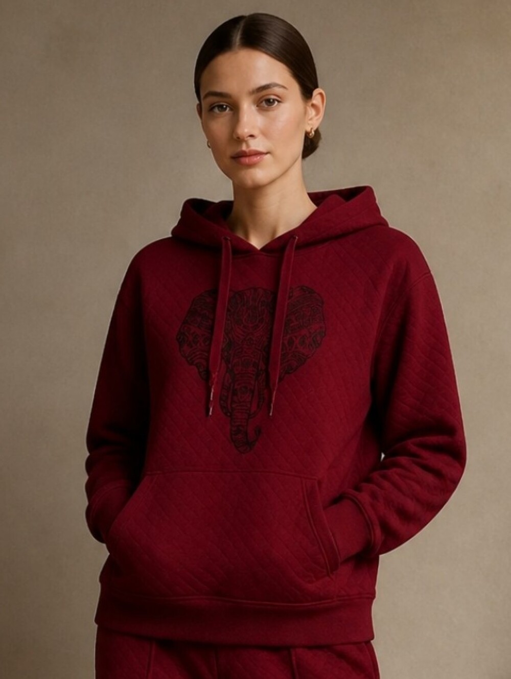 Burgundy Crewneck Hoodie with Elephant Graphic Women's